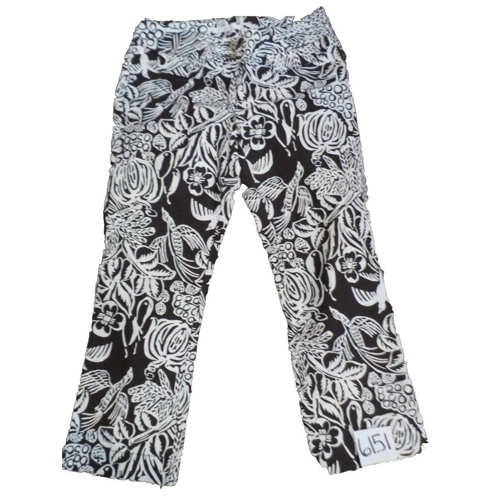 Cabi Women's Cropped Pants Brown & White Tropical Floral Style 351 Stretch Sz 6